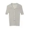Suéter de punto Biebe estilo retro con cuello polo artístico para mujer, estilo fino de verano, elegante y adelgazante, hombro normal, top de manga corta