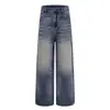 Calça Jeans Patchwork de Bolinhas Color Block para Homens, Estilo Americano Tendência Lavada Vintage Nicho Calça Reta, Calça Longa Solta de Perna Larga