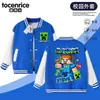 Ropa para Niños de Videojuego Minecraft Chaqueta de Béisbol para Niños Chaqueta de Bloques de Color Ropa Exterior Deportiva Versátil para Niños Medianos y Grandes