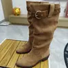 Botas Apiladas con Volantes Mujer 2026 Nuevas de Tacón Grueso Adelgazantes Versátiles Botas de Moda Hasta la Rodilla Botas Largas Mujer Botas Vaqueras Occidentales
