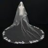 Velo de novia largo con cola y borde de encaje, accesorio de vestido de novia estilo catedral, velo de una capa color marfil