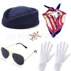 Set de Accesorios de Auxiliar de Vuelo para Cosplay de Halloween: Sombrero de Auxiliar de Vuelo, Bufanda, Guantes, Gafas de Sol, Pin de Avión, Accesorios para Actuación en Escenario