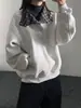 Sudadera de Patchwork a Cuadros con Cuello Alto para Mujer 2026 Nuevo Otoño/Invierno Retro Americano Top de Manga Larga de Alta Gama con Cuello Solapa Abotonado
