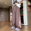 Calça Parachute Casual Listrada Retro Americana para Homens e Mulheres, Larga Ampla para Dança Esportes Secagem Rápida Fina Calça Cargo