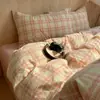 Estilo Ins, 100% algodão, tingimento em fio, algodão lavado, conjunto de cama de três peças, adequado para dormitórios estudantis, tamanho de cama de solteiro, macio e confortável