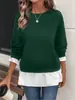 Item Quente da Lista de Desejos da Amazon 2026 Primavera Suéter Casual Feminino Verde Tricô Patchwork Babado