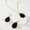 Collar de Cadena para Clavícula Colgante Ovalado Blanco y Negro Simple Exquisito Retro Francés Pendientes Conjunto de Joyería para Mujer Regalo