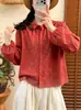 2026 Nueva Camisa de Algodón Bordada de Manga Larga Artística y Fresca para Mujer de Otoño, Diseño Elegante, Talla Grande Holgada, Transfronteriza