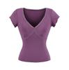 25151-Camiseta de Moda Estilo Europeo y Americano de Encaje de Manga Corta con Cuello en V para Mujer 2025 Nueva Sexy Ajustada para Usar Debajo Top