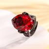 Anillo de lujo Zhuangshengsheng de cobre chapado en oro con forma de huevo de corindón de imitación, ligero y de oro negro, para mujer, 15 x 20