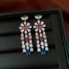Pendientes Largos de Flor con Borla de Circonita Plata Vintage Pendientes de Moda Pendientes de Lujo Ligero de Gama Alta para Mujer