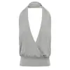Top Cropped Ins Sexy Decote Profundo V Primavera 2026 Gola Halter Manga Curta Cruzado na Cintura Costas Abertas Estilo Hot Girl Europeu e Americano Slim Fit