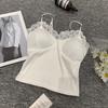 Estilo francês Pure Hot Sexy Design Sem Mangas Curto Slim-fit Elegante Costura Lace Camisole Vest para Mulheres
