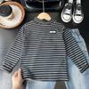 Ropa Infantil Otoño e Invierno 2025 Niños Camisetas Base Rayadas Elásticas para Niños de Mayor Edad Ropa Infantil Camisetas de Manga Larga Venta al por Mayor