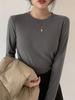 Camisa de terciopelo de doble cara Ropa interior de mujer Otoño e invierno Nueva camiseta de manga larga con cuello redondo Top ajustado cepillado para todo tipo de combinaciones