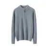 Suéter de Cashmere Feminino 100% Cashmere Puro Novo Meio Zíper Casual Cor Sólida Gola Alta Meia Gola Pulôver Tricô Quente