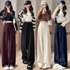 Pantalones de pana azul marino de pierna ancha con cintura alta, efecto adelgazante, diseño casual de pierna recta y un toque de forro de terciopelo.