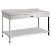 Mesa de trabajo de acero inoxidable de dos niveles con estante, consola de cocina, mesa de corte, diseño de doble capa