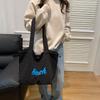 Bolso de hombro de lona con alfabeto coreano, sencillo y artístico, combinable con todo, de gran capacidad, para estudiantes y viajeros.
