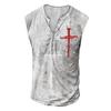 Camiseta de verano para hombre, informal, sin mangas, con estampado digital desgastado, talla grande, estilo europeo y americano, con siete botones y tapeta abierta