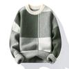 Suéter Masculino Gola Redonda Tricotado Camisa Base Outono e Inverno 2021 Novo Solto Moderno Espessado com Forro de Lã Suéter de Inverno