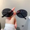 Gafas de Sol de Nuevo Estilo Transfronterizas para Mujer, Gafas Graduadas Ovaladas de Celebridad de Internet, Lentes de Moda sin Montura con Bordes Cortados