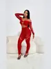 Traje Casual de Punto para Mujer 2025 Europeo y Americano, Color Sólido, Costuras, Hombro Descubierto, Manga Larga, Crop Top, Pantalones Ajustados, Sexy