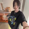Camiseta de Algodão Puro de Comprimento Médio com Ombro Reto e Manga Curta para Mulheres 2026 Verão Novo Estilo Europeu Grande Caimento Solto Top que Cobre o Quadril m