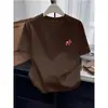 Top Versátil Azul Marino de Moda Nueva para Mujer 2026 con Corte de Hombro Regular, Algodón Puro Cepillado, Cuello Redondo, Camiseta de Manga Corta para Primavera y Verano