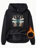 Sudadera de mujer transfronteriza de otoño e invierno con capucha y bolsillo tipo canguro de manga larga con forro polar y estampado de libélula gruesa.
