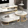 Juego de mesa de centro y mueble de TV de lujo ligero con panel de roca brillante, adecuado para espacios pequeños, extensible, diseño simple con cajones, para uso doméstico en la sala de estar