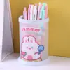 Porta-canetas redondo, dobrável, com tema de desenho animado, um organizador de papelaria fofo e estiloso para estudantes e uso no escritório, perfeito para organização de mesa.