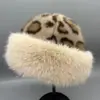 Sombrero de Felpa Transfronterizo para Mujer con Estampado de Leopardo, Sombrero de Gran Circunferencia de Cabeza, Sombrero Cálido para Orejas al Aire Libre de Otoño e Invierno, Sombrero Mongol a Prueba de Frío del Noreste