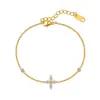 Pulsera de acero inoxidable 304 para mujer, diseño exclusivo de trébol de cuatro hojas corte marquesa, joyería de circón francés, estilo ligero de lujo ins