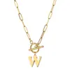 Europa y Estados Unidos cadena de clip de hebilla Ot transfronteriza collar con colgante de 26 letras inglesas cadena de clavícula femenina de acero inoxidable oro de 18K