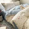 Conjunto de Roupa de Cama Genuíno Classe A Estilo Fresco Algodão Puro Lavado de Quatro Peças para Dormitório de Estudante, Lençol, Capa de Edredom, Conjunto de Três Peças 4