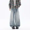 Jeans retos da moda estilo americano para homens, novo modelo 2026, calça larga casual versátil de corte reto, lavada e solta