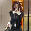 Tejido de terciopelo Andy, suéter de punto con cuello polo, nuevo estilo otoño/invierno, top básico para mujer, suéter interior de color block estilo francés