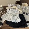 Ropa Infantil Estilo Coreano 2025 Nuevo Verano Niñas Tops de Tirantes de Lunares Shorts Asimétricos Negros para Niños Conjunto de Dos Piezas