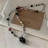 Colar de Pérolas e Pedras Naturais de Morango Estilo Coreano Doce e Cool para Meninas Corrente para Clavícula Feminina Acessórios com Pingente de Pérolas