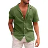 Los más vendidos de Amazon y eBay: Camisa de hombre de algodón y lino, color liso, manga corta, con cuello, de botones, para verano