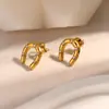 Pendientes de Acero Inoxidable Transfronterizos con un Diseño Único y de Moda, Herradura Versátil con Incrustación de Circonita, Chapados en Oro de 18 Quilates, Pendientes Impermeables para Mujer