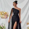 Vestido de Lentejuelas de un Solo Hombro Estilo Europeo y Americano 2026 Verano Nuevo con Abertura Alta de Sirena para Fiesta, Escenario, Espectáculo, Banquete