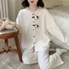 Pijama de Algodão Imitado Outono/Inverno 2026 para Mulheres, Calça Longa, Mangas Longas, Conjunto Casual de Duas Peças, Pode Ser Usado ao Ar Livre, Cardigan Feminino para Casa