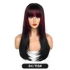 Peruca atmosférica estilo europeu e americano transfronteiriço, com cor degradê, para mulheres, aplique completo com franja, cabelo preto longo e liso, peruca ligeiramente ondulada, cabeça inteira