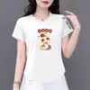 Prosperidade no Comércio Exterior Transfronteiriço, Ano do Serpente, Camiseta Estampada de Manga Curta Redutora de Idade para Mãe, Blusa Solta para Mulheres de Meia-Idade e Idosas