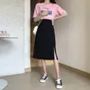Verano 2023 nuevo talla grande falda a la rodilla para mujer moda para chica gordita delgada cintura elástica Joker falda con abertura