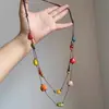 Colar Oval com Pedras Coloridas e Contas Turquesa Estilo Étnico Corrente para Clavícula de Luxo Leve Colar Retro de Nicho para Mulheres