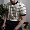 Camiseta de punto con cuello redondo y rayas horizontales para hombre Estilo casual de negocios Para ir al trabajo Estilo americano Retro Versátil Media manga