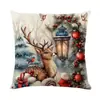 Fronterizo Nuevo Funda de Almohada de Navidad Navidad Muñeco de Nieve Felpa Corta Lino Estampado Alce Decoración de Casa Almohada Almohada
